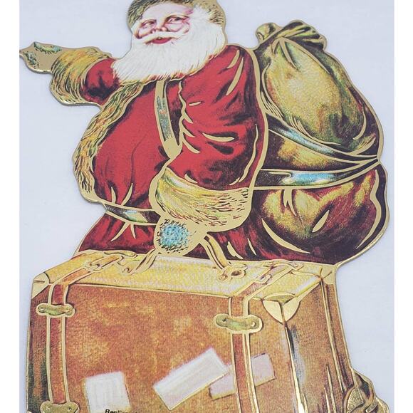 Christmas Die Cut Merrimack 1986 Vintage Santa Suitcase Hanging Card Ornament - Picture 1 of 8